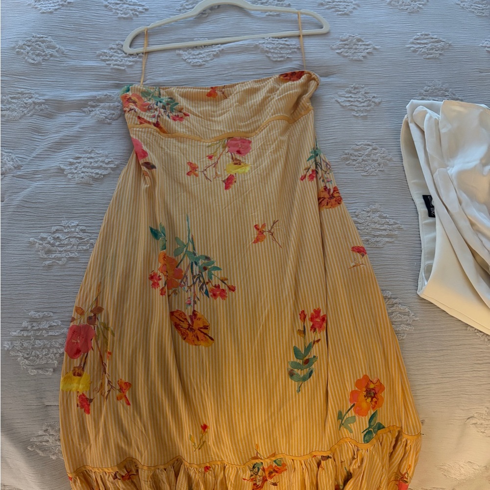 Free People Yellow Floral Striped Sundress